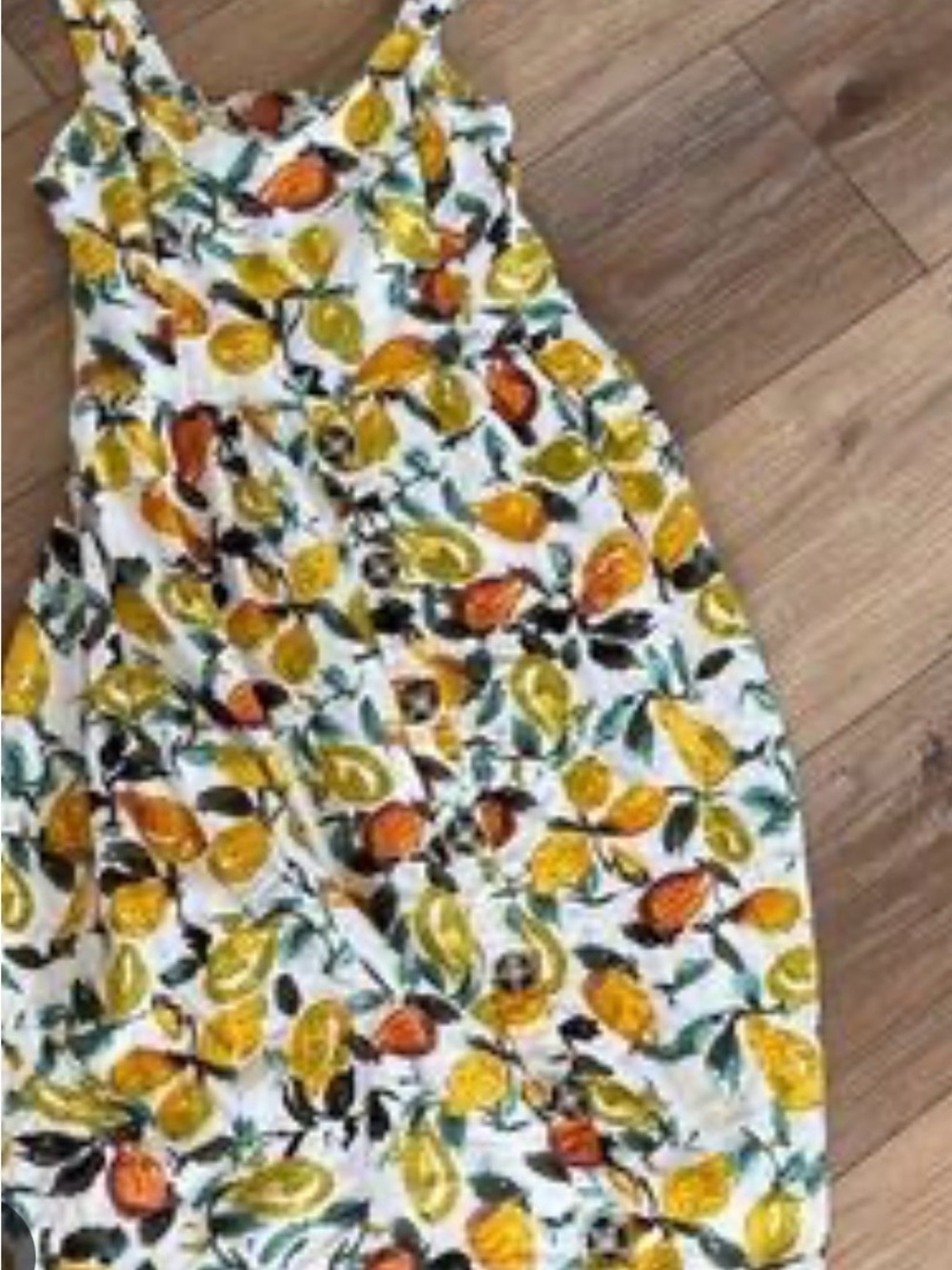 Sleeveless White Midi Dress with Yellow & Orange Lemon Print